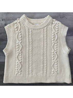 Velvet by Graham Spencer 100% Cotton Vest Sweater Cable Knit Shell IVRY Cream XS